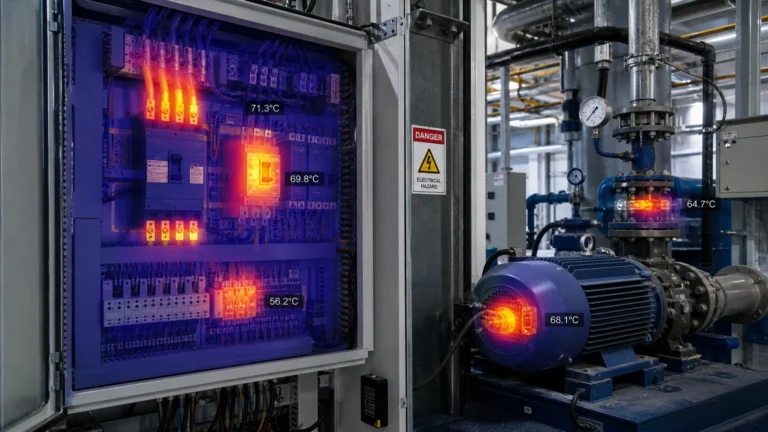Thermal imaging showing heat hotspots in industrial equipment