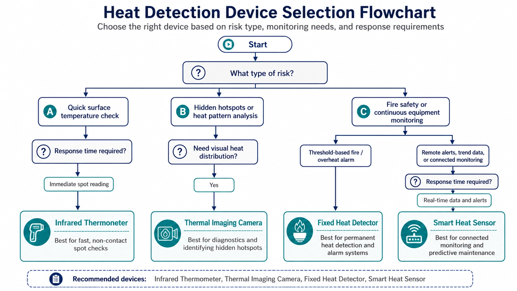 Flowchart showing how to choose the right heat detection device